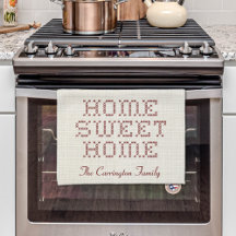 Rustic Faux Cross-Stitch Home Sweet Home Burgundy