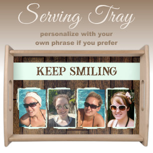 Rustic faux dark brown wood 4 photos green serving tray