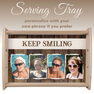 Rustic faux dark brown wood 4 photos tan serving tray