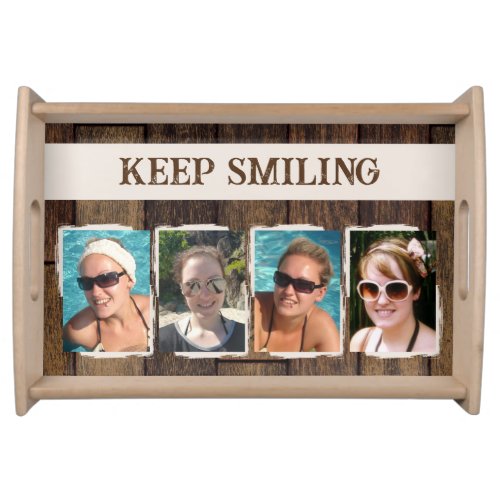 Rustic faux dark brown wood 4 photos tan serving tray