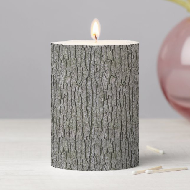 Rustic Faux Dry Wood Grain Tree Bark Pillar Candle (In Situ)
