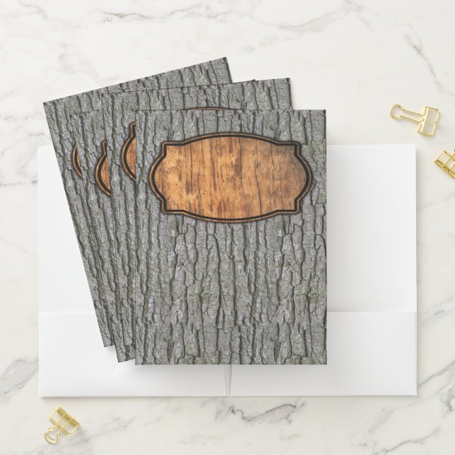 Rustic Faux Dry Wood Grain Tree Bark Pocket Folder (In Situ)