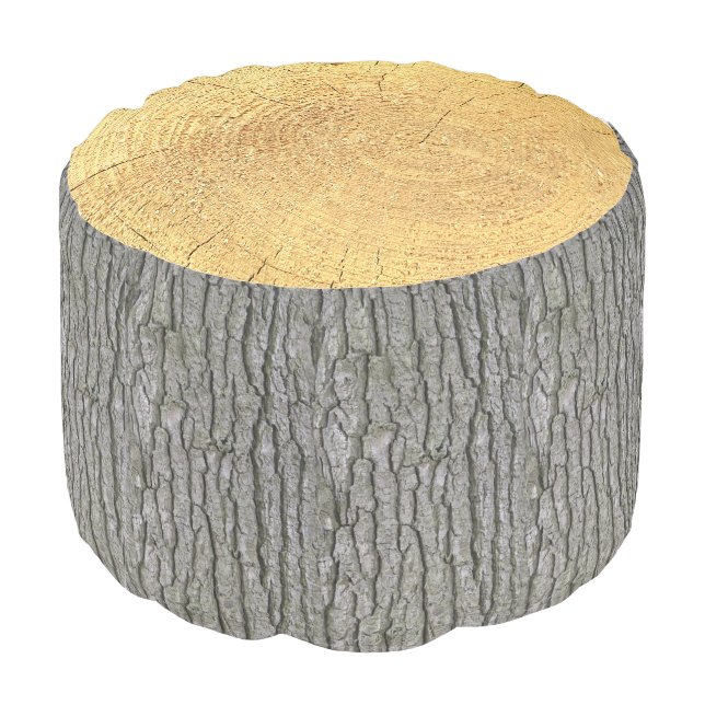 Rustic Faux Dry Wood Grain Tree Bark Pouf (Angled Back)