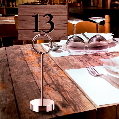 Rustic Faux Engraved Brown Wood Bar Table Number