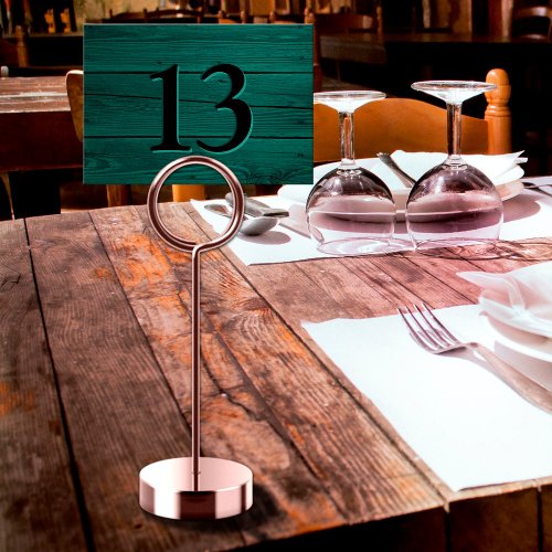 Rustic Faux Engraved White Teal Green Restaurant Table Number