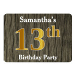 [ Thumbnail: Rustic, Faux Gold 13th Birthday Party; Custom Name Invitation ]