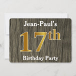 [ Thumbnail: Rustic, Faux Gold 17th Birthday Party; Custom Name Invitation ]