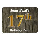 [ Thumbnail: Rustic, Faux Gold 17th Birthday Party; Custom Name Invitation ]