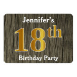 [ Thumbnail: Rustic, Faux Gold 18th Birthday Party; Custom Name Invitation ]