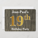 [ Thumbnail: Rustic, Faux Gold 19th Birthday Party; Custom Name Invitation ]