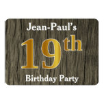 [ Thumbnail: Rustic, Faux Gold 19th Birthday Party; Custom Name Invitation ]