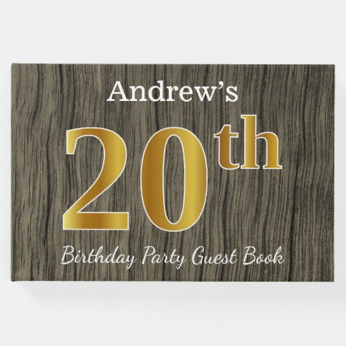 Rustic Faux Gold 20th Birthday Party Custom Name Guest Book