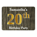 [ Thumbnail: Rustic, Faux Gold 20th Birthday Party; Custom Name Invitation ]