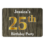 [ Thumbnail: Rustic, Faux Gold 25th Birthday Party; Custom Name Invitation ]
