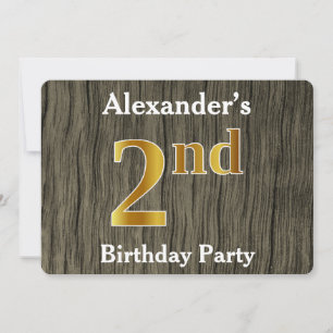 Rustic, Faux Gold 2nd Birthday Party; Custom Name Invitation
