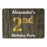 [ Thumbnail: Rustic, Faux Gold 2nd Birthday Party; Custom Name Invitation ]