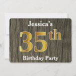 [ Thumbnail: Rustic, Faux Gold 35th Birthday Party; Custom Name Invitation ]