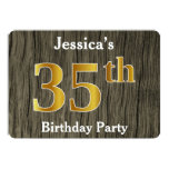 [ Thumbnail: Rustic, Faux Gold 35th Birthday Party; Custom Name Invitation ]
