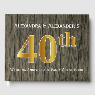 Rustic, Faux Gold 40th Wedding Anniversary Party Guest Book