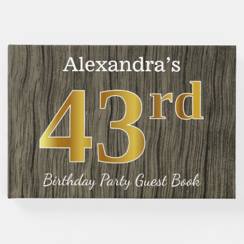 Rustic Faux Gold 43rd Birthday Party Custom Name Guest Book