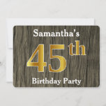 [ Thumbnail: Rustic, Faux Gold 45th Birthday Party; Custom Name Invitation ]