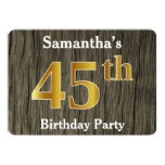 [ Thumbnail: Rustic, Faux Gold 45th Birthday Party; Custom Name Invitation ]
