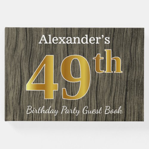 Rustic Faux Gold 49th Birthday Party Custom Name Guest Book