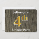 [ Thumbnail: Rustic, Faux Gold 4th Birthday Party; Custom Name Invitation ]
