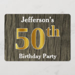 [ Thumbnail: Rustic, Faux Gold 50th Birthday Party; Custom Name Invitation ]
