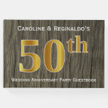 [ Thumbnail: Rustic, Faux Gold 50th Wedding Anniversary Party Guest Book ]
