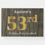 [ Thumbnail: Rustic, Faux Gold 53rd Birthday Party; Custom Name Guest Book ]
