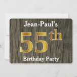 [ Thumbnail: Rustic, Faux Gold 55th Birthday Party; Custom Name Invitation ]