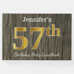 [ Thumbnail: Rustic, Faux Gold 57th Birthday Party; Custom Name Guest Book ]