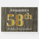 [ Thumbnail: Rustic, Faux Gold 58th Birthday Party; Custom Name Guest Book ]
