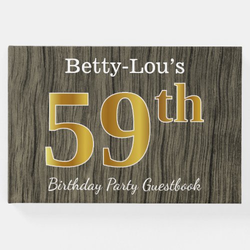 Rustic Faux Gold 59th Birthday Party Custom Name Guest Book