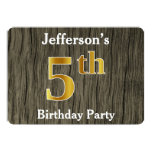 [ Thumbnail: Rustic, Faux Gold 5th Birthday Party; Custom Name Invitation ]
