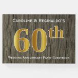 [ Thumbnail: Rustic, Faux Gold 60th Wedding Anniversary Party Guest Book ]