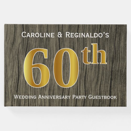 Rustic Faux Gold 60th Wedding Anniversary Party Guest Book