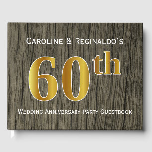 Rustic, Faux Gold 60th Wedding Anniversary Party Guest Book