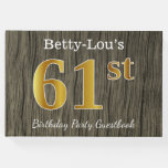 [ Thumbnail: Rustic, Faux Gold 61st Birthday Party; Custom Name Guest Book ]
