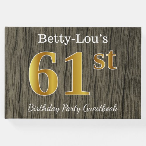 Rustic Faux Gold 61st Birthday Party Custom Name Guest Book