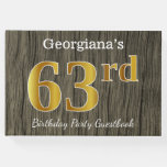 [ Thumbnail: Rustic, Faux Gold 63rd Birthday Party; Custom Name Guest Book ]