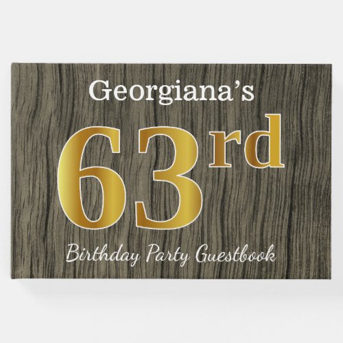 Rustic Faux Gold 63rd Birthday Party Custom Name Guest Book