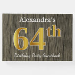 [ Thumbnail: Rustic, Faux Gold 64th Birthday Party; Custom Name Guest Book ]