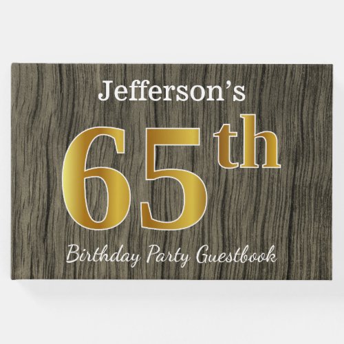 Rustic Faux Gold 65th Birthday Party Custom Name Guest Book