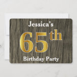 [ Thumbnail: Rustic, Faux Gold 65th Birthday Party; Custom Name Invitation ]