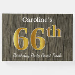 [ Thumbnail: Rustic, Faux Gold 66th Birthday Party; Custom Name Guest Book ]