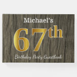 [ Thumbnail: Rustic, Faux Gold 67th Birthday Party; Custom Name Guest Book ]