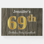[ Thumbnail: Rustic, Faux Gold 69th Birthday Party; Custom Name Guest Book ]