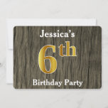 [ Thumbnail: Rustic, Faux Gold 6th Birthday Party; Custom Name Invitation ]